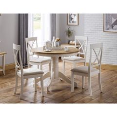 Julian Bowen Davenport Round Pedestal Table & Chairs Set in Ivory & Oak