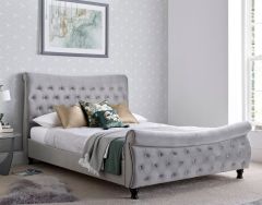 Oxford Grey Velvet Chesterfield Sleigh Bed in Double or King Size