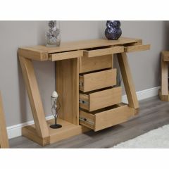 Z Wide Console Table with Drawers in Solid Oak