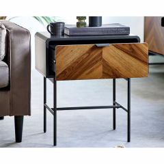 Julian Bowen Alvin Black and Natural Wood‑effect 1 Drawer Lamp Table
