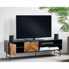 Julian Bowen Alvin Black and Natural Wood‑Effect 65" TV Unit