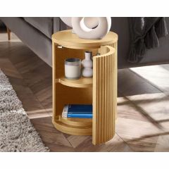 Julian Bowen Louis Fluted Side Table with Storage in Light Oak