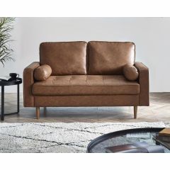 Julian Bowen Henley Brown Tan Faux Leather Sofa with Bolsters - Choose Your Size