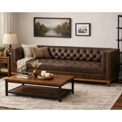 Harlem 3 Seater Modern Brown Leather Chesterfield Sofa