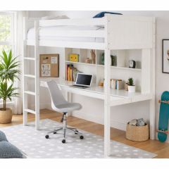 Polar High Sleeper Bed with Desk in White