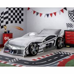 Power Racer Car Bed in White & Grey