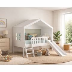 Polar Kids House Mid Sleeper with Slide in White