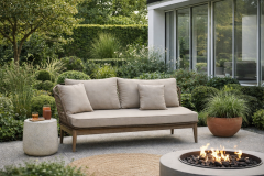 Saige Rope Woven Outdoor Chaise Lounge Sofa with Cushions