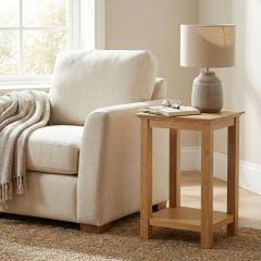 Keswick Oak Tall Lamp Table with Shelf