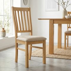Keswick Oak Slatted Chair with Fabrc Seat Pad - Set of 2