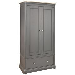Pebble Double Wardrobe With Drawer in Grey