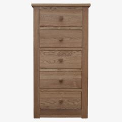 Torino 5 Drawer Narrow Chest in Solid Oak